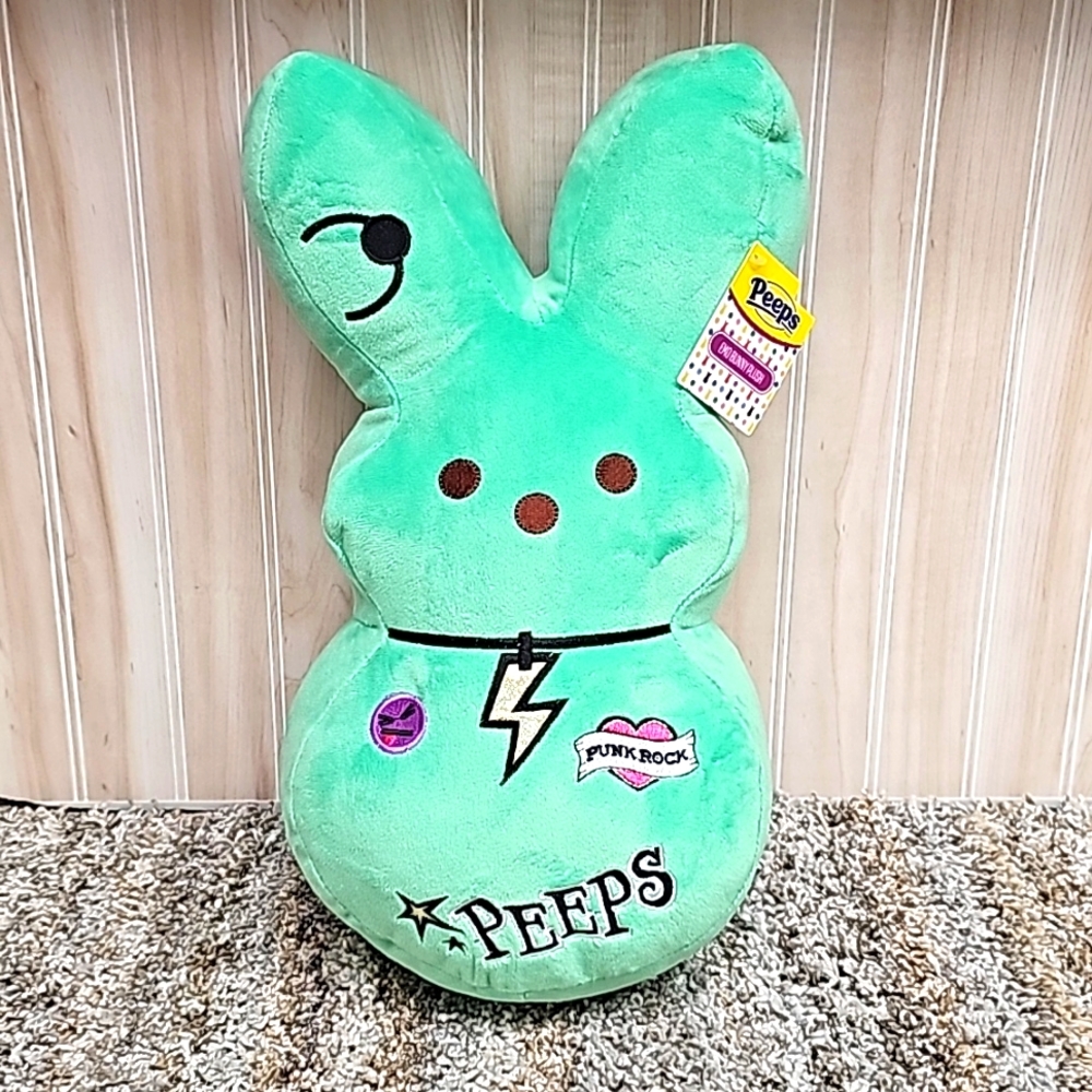 Peeps Plush Bunny • Green• 15" Tall Rock • Emo • Rock • Punk • Embroidered • NWT